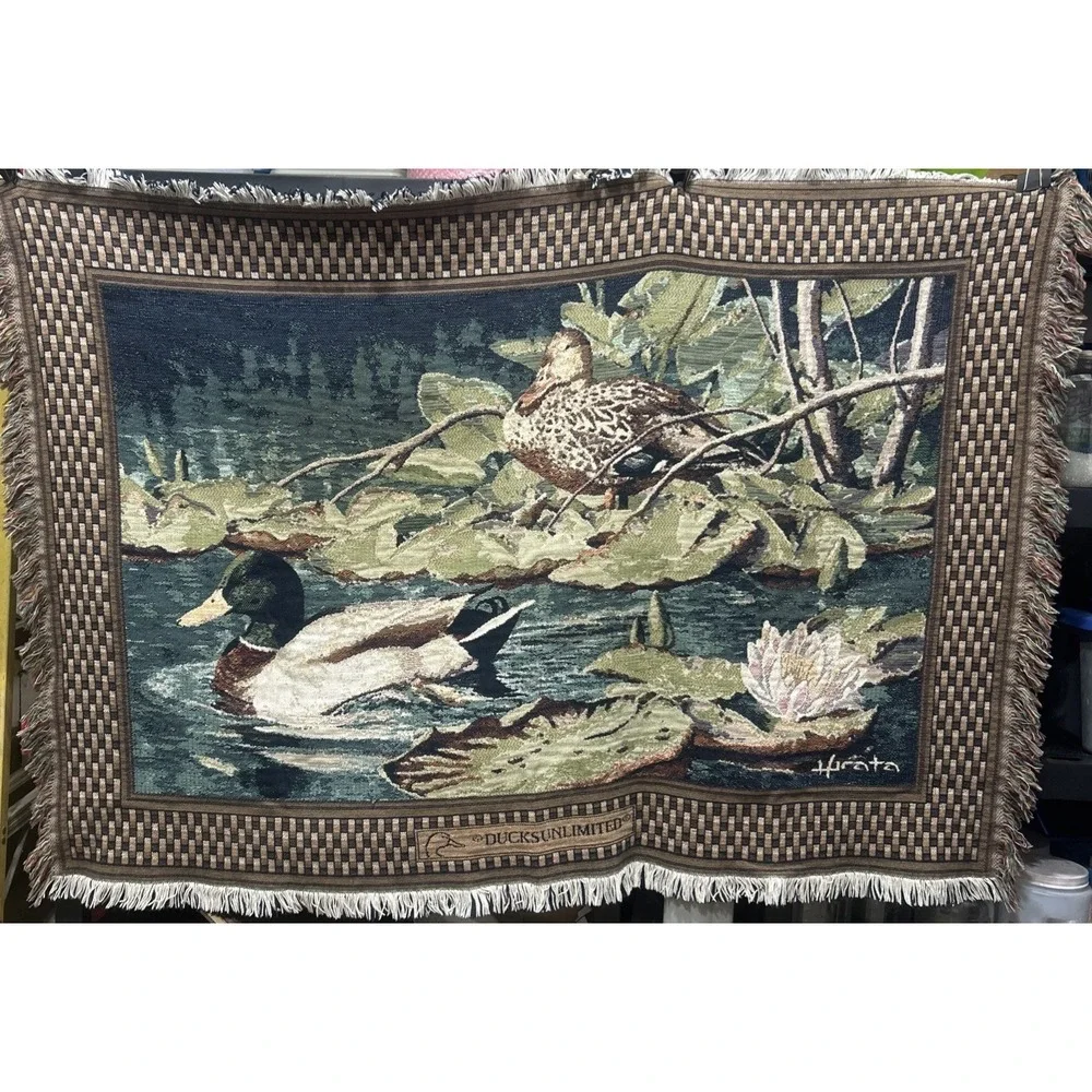 Vtg Ducks Unlimited Throw Blanket Wall Tapestry Mallard Ducks  66